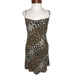 Speechless Leopard Print Mini Slip Dress Small Y2K 90s Spaghetti Strap Cowl Neck